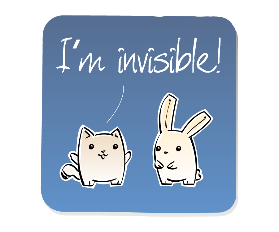 Panel 1: Cat shouts at Bunny. Cat says: "I'm invisible!"