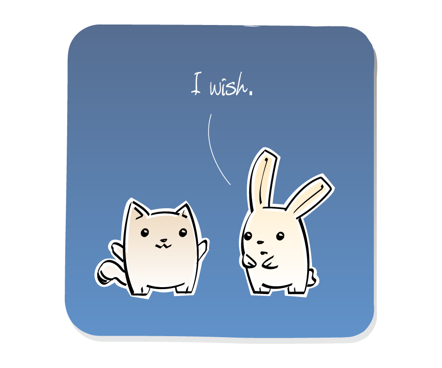 Panel 3: Bunny makes a sarcastic comment to cat. Bunny says: "I wish."
