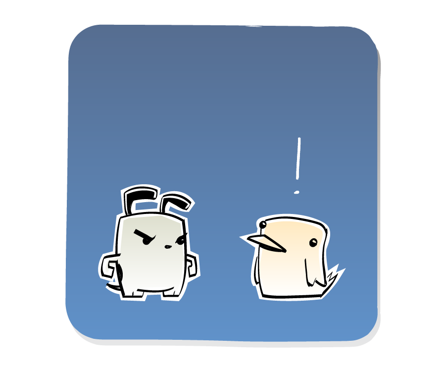 Panel 2: Bird is inspired. Bird says: "!"