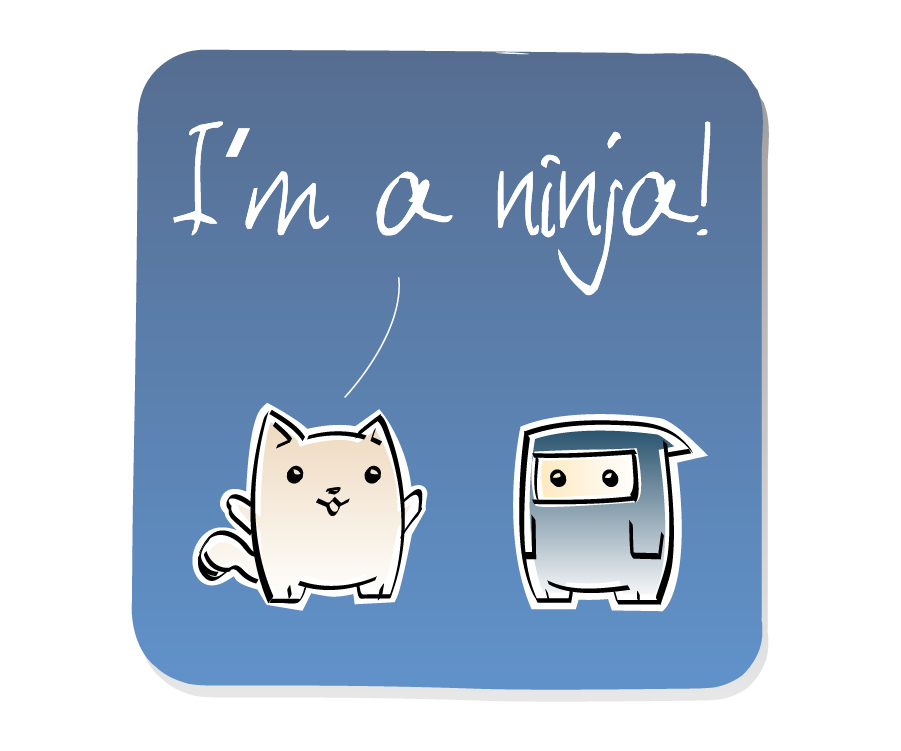 Panel 1: Cat screams at Ninja. Cat says: "I'm a ninja!"