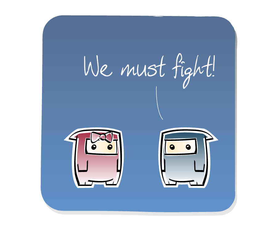 Panel 1: Ninja shouts a challenge to another Ninja. Ninja says: "We must fight!"