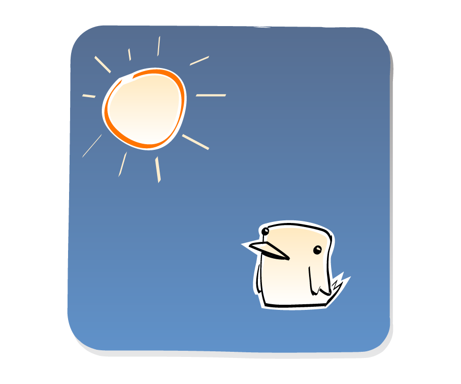 Panel 1: Bird stares blankly at the Sun.