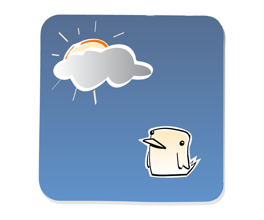 Panel 2: Cloud covers the Sun as Bird watches.