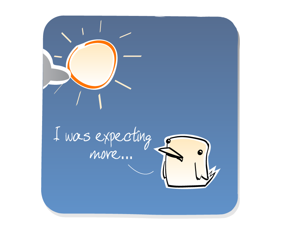 Panel 3: Cloud floats past the Sun while Bird watches. Bird says: "I was expecting more..."