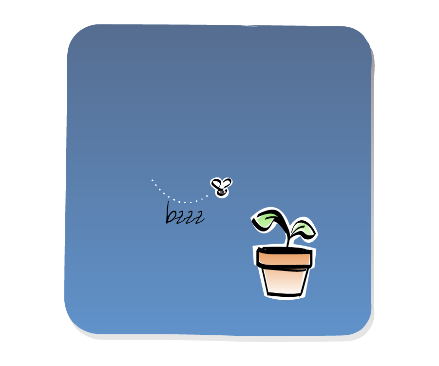 Panel 1: A Gnat buzzes near Plant. Sound effects: bzzz.