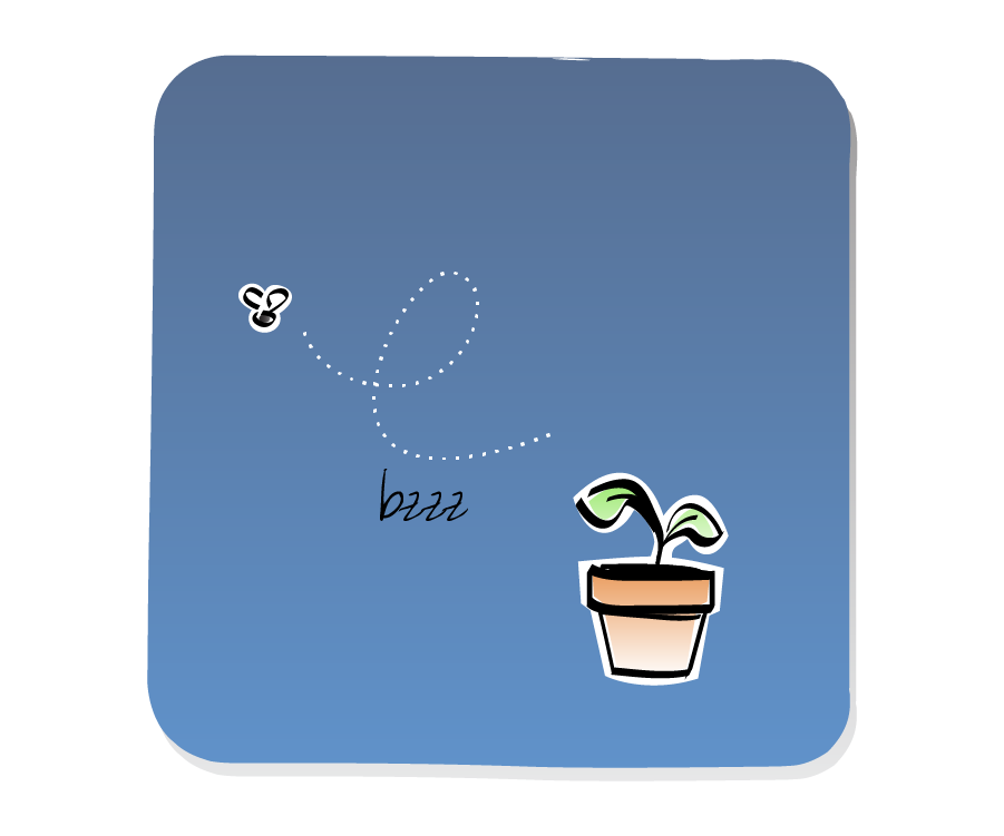 Panel 2: A Gnat buzzes away from Plant. Sound effects: bzzz.