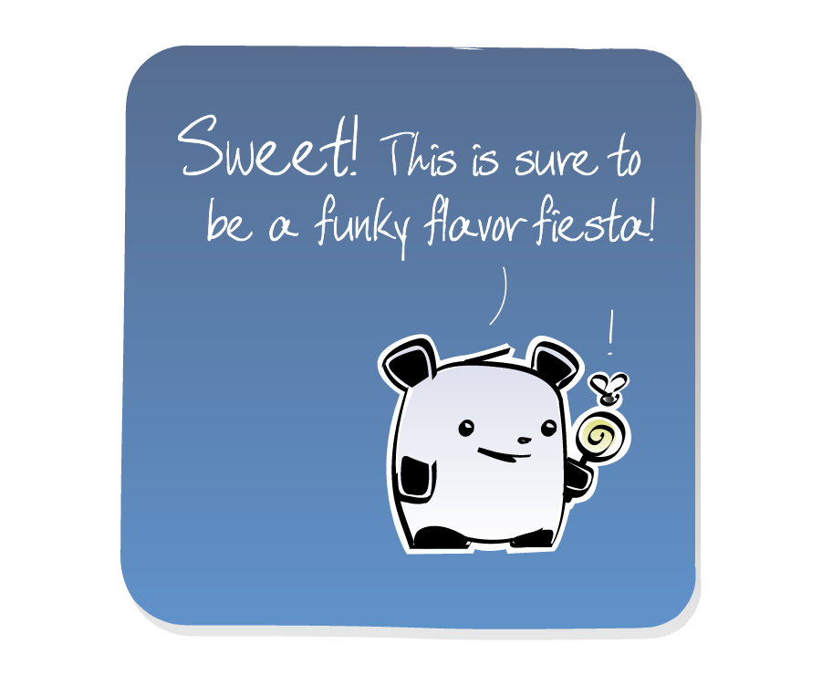 Panel 3: Panda is excited to see the Gnat on his lollipop. Panda says: "Sweet! This is sure to be a funky flavor fiesta!"