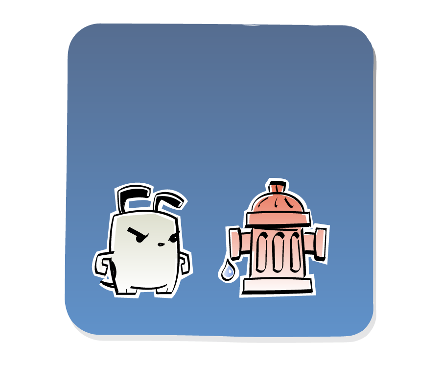 Panel 2: Fire Hydrant sheds a drop of water as Dog looks on.