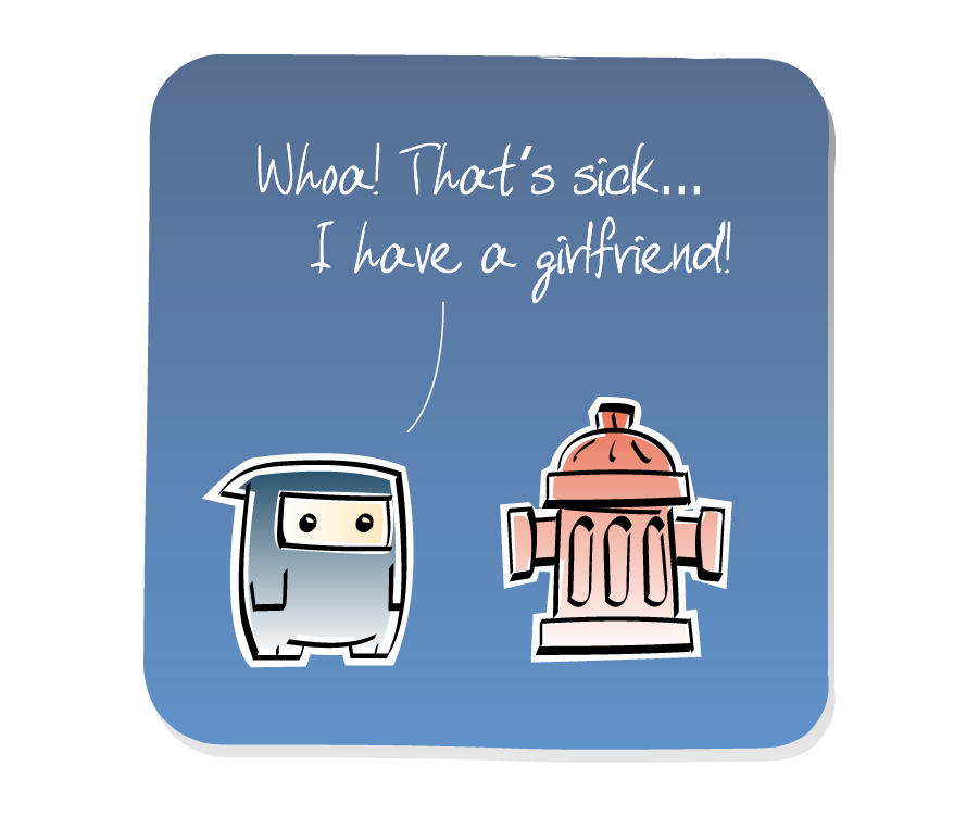 Panel 3: Ninja is disgusted by Fire Hydrant. Ninja says: "Whoa! That's sick... I have a girlfriend!"