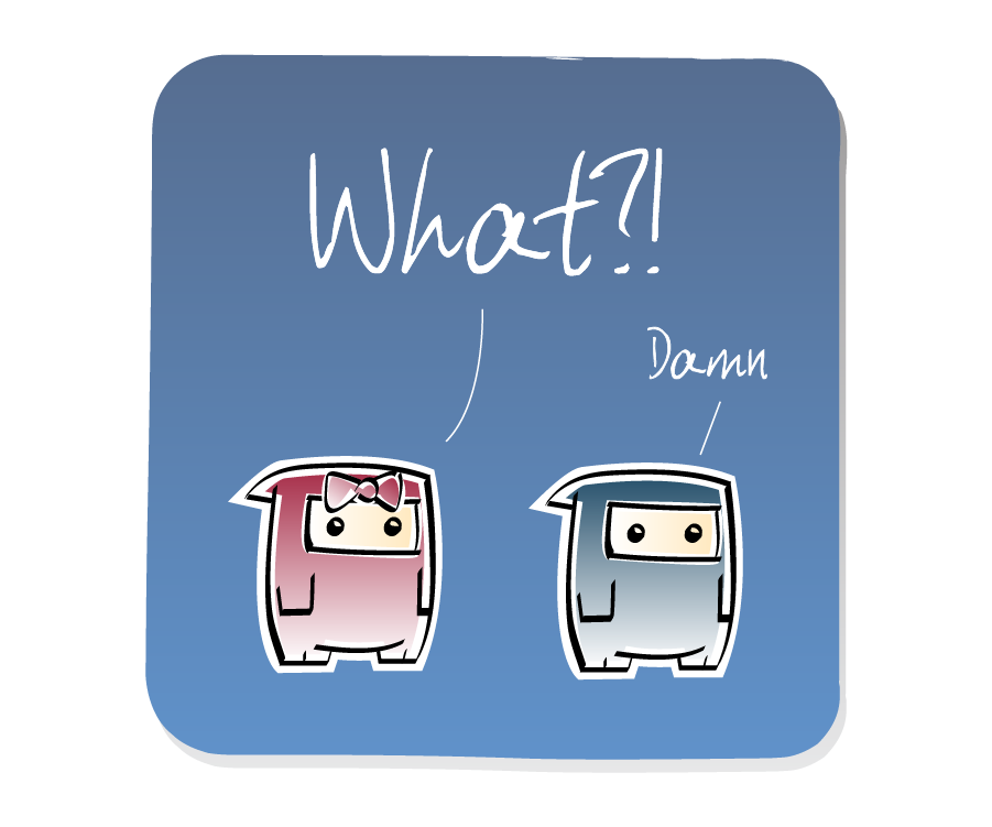 Panel 2: Ninja Girl is enraged by Ninja's answer. Ninja Girl says: "What?!" Ninja says: "Damn"