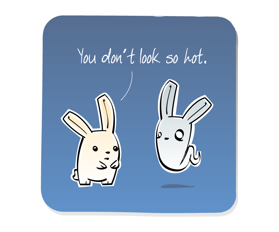 Panel 3: Bunny insults Bunny Ghost. Bunny says: "You don't look so hot."