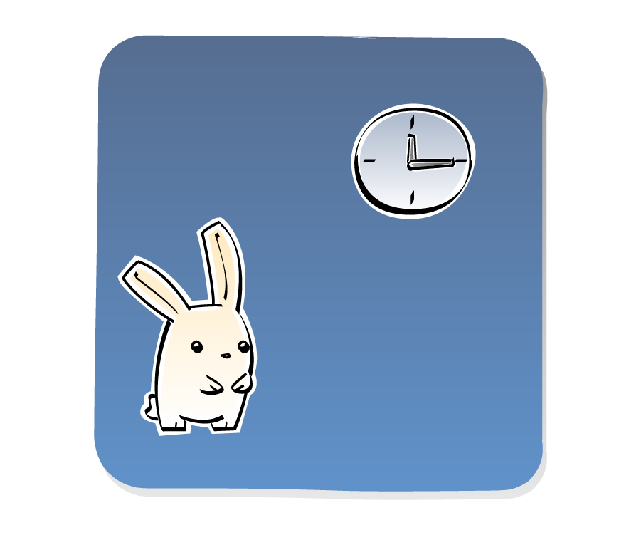 Panel 2: Bunny stands below a clock silently.