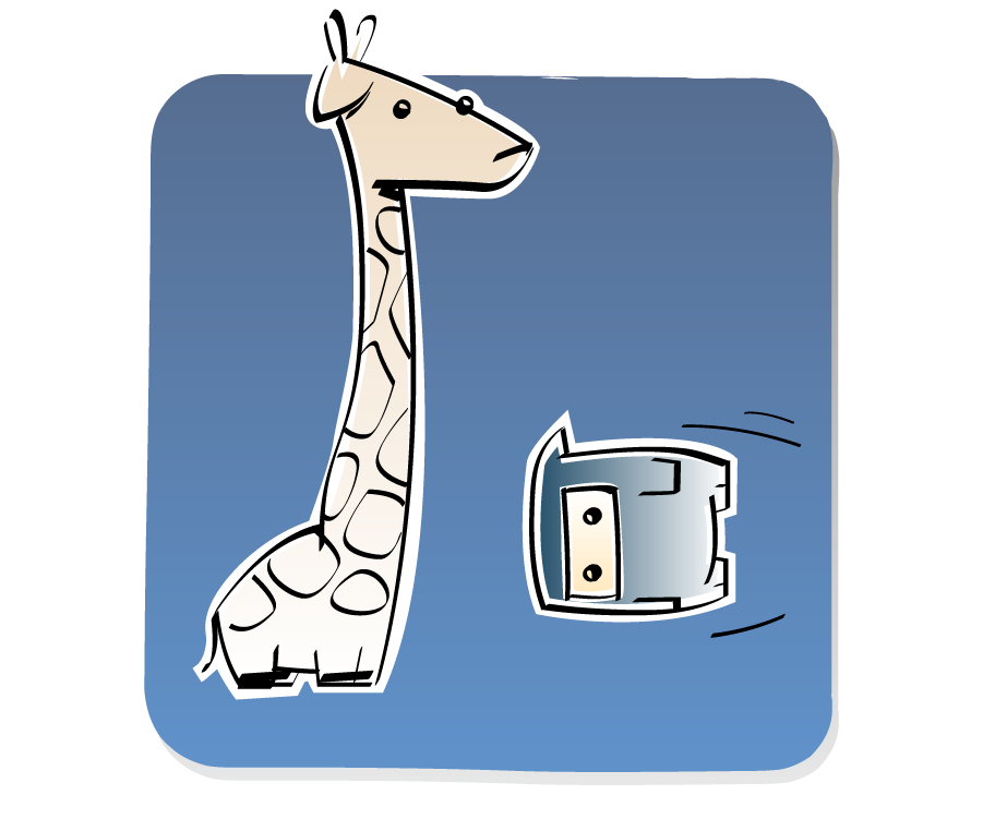 Panel 2: Ninja flys towards Giraffe, head first.