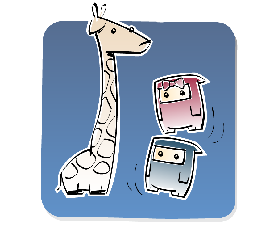 Panel 2: Ninja Girl wobbles and loses her balance on top of Ninja in front of Giraffe.