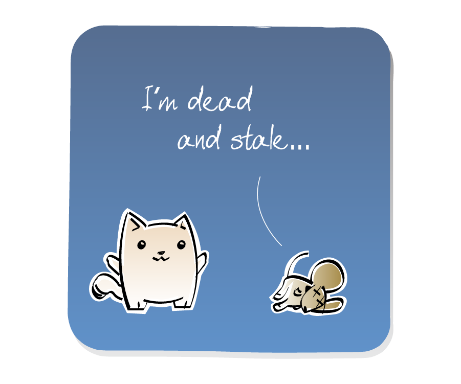 Panel 2: Cat listens as the dead Mouse speaks. Mouse says: "I'm dead and stale..."