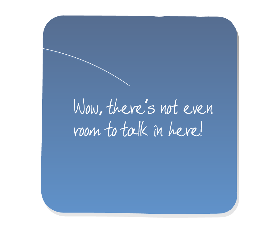 Panel 3: The dialogue from the previous panel is displayed on an empty panel. Giraffe says: "Wow, there's not even room to talk in here!"