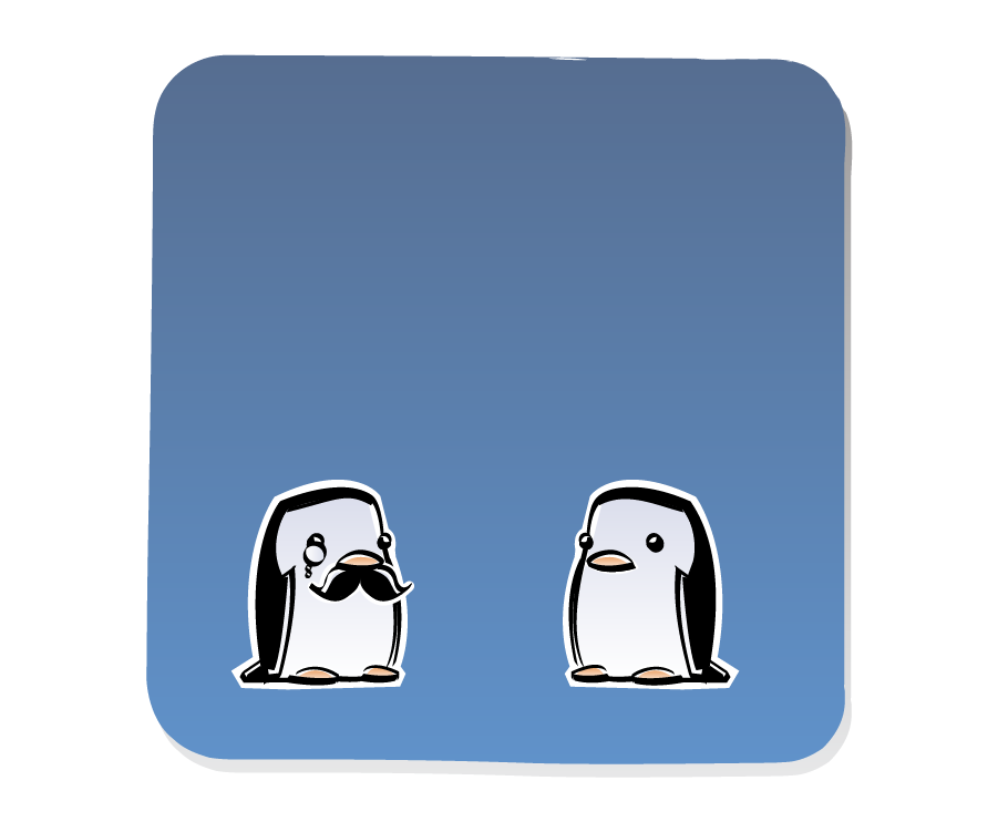 Panel 2: Two Penguins face each other, silently. One Penguin is wearing a monocle and a fake mustache.