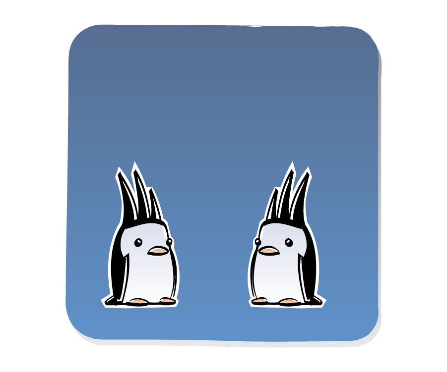 Panel 2: Two Penguins wearing spiked mohawks face each other, silently.