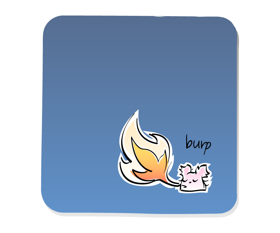 Panel 3: Alone, the Poof casually belches a large flame into the air. Sound effects: burp.