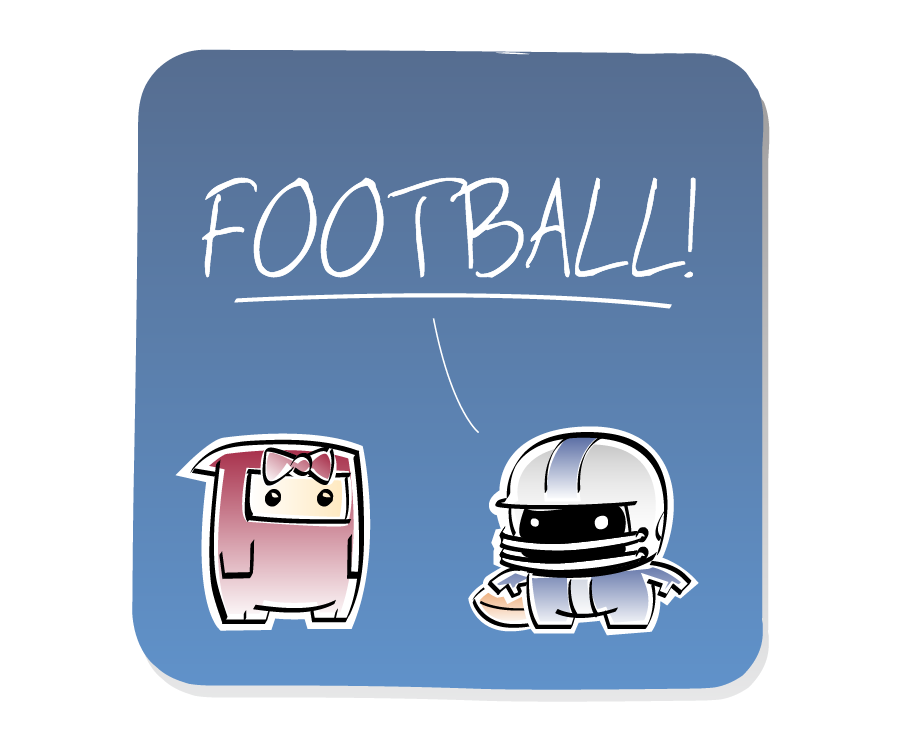 Panel 2: Jock yells while standing with his football and football helmet beside Ninja Girl. Jock says: "FOOTBALL!"