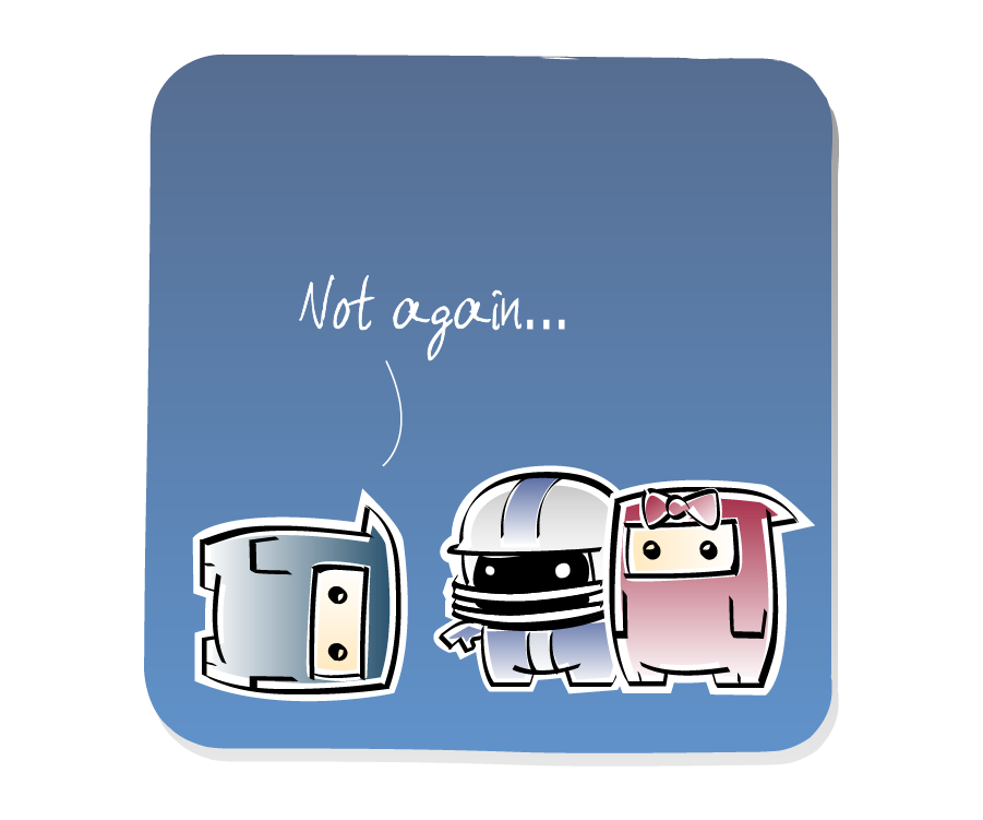 Panel 3: Ninja falls to the ground in front of Ninja Girl and Jock, who is wearing a football helmet. Ninja says: "Not again..."