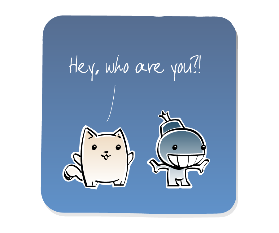 Panel 1: Cat approaches Lil'B from behind. Lil'B has a bomb for a head, with a short fuse. Cat says: "Hey, who are you?!"