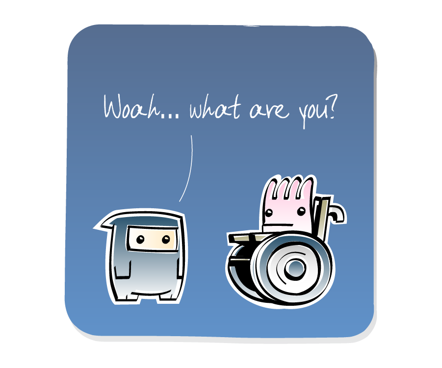 Panel 1: Ninja questions Sea Anemone, who sits in a wheelchair. Ninja says: "Woah... what are you?"