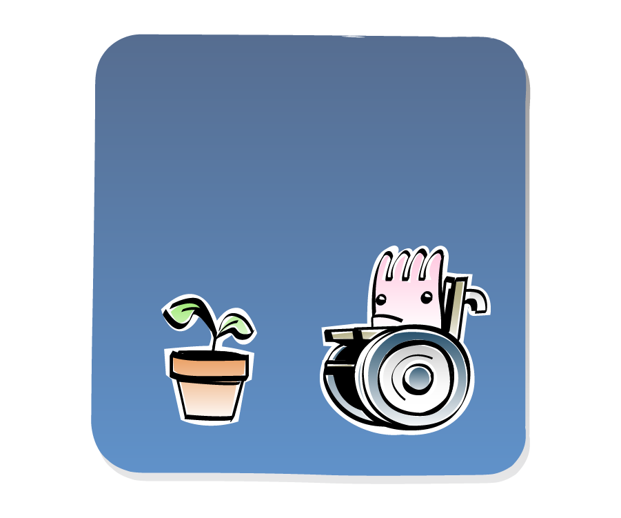 Panel 2: Plant, in a pot, sits quietly with Sea Anemone, who is sitting ina wheelchair looking confused.
