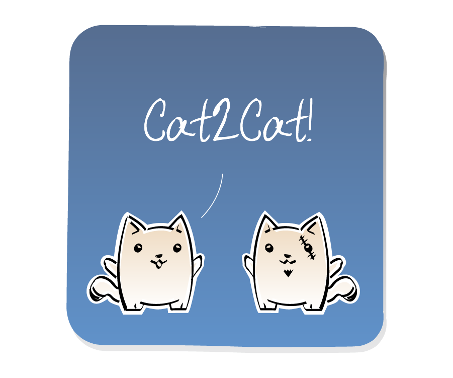 Panel 2: Cat responds to Evil Cat, who has a scar and goatee. Cat says: "Cat2Cat!"