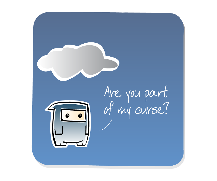 Panel 1: A storm Cloud sits above Ninja's head. Ninja says: "Are you part of my curse?"