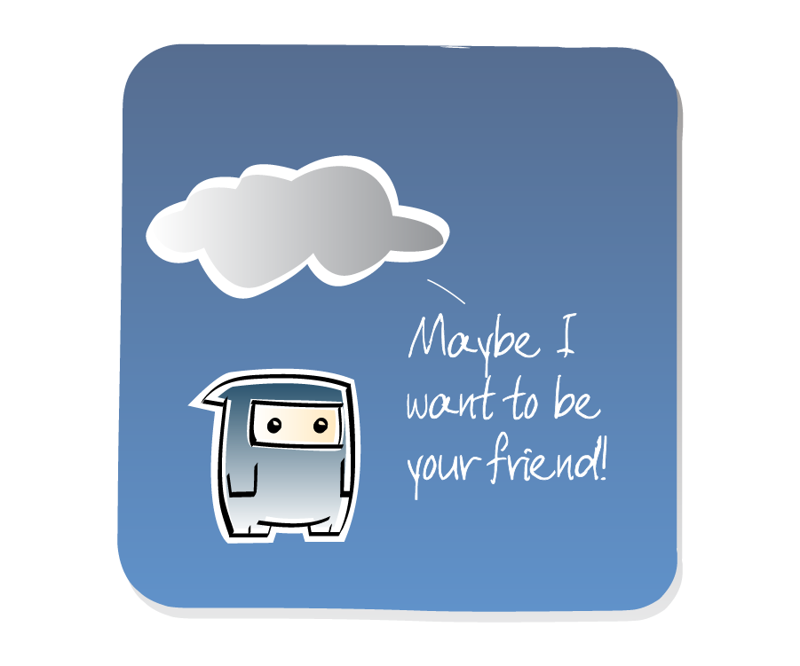 Panel 2: The storm Cloud speaks to Ninja as it hovers over his head. Cloud says: "Maybe I want to be your friend!"