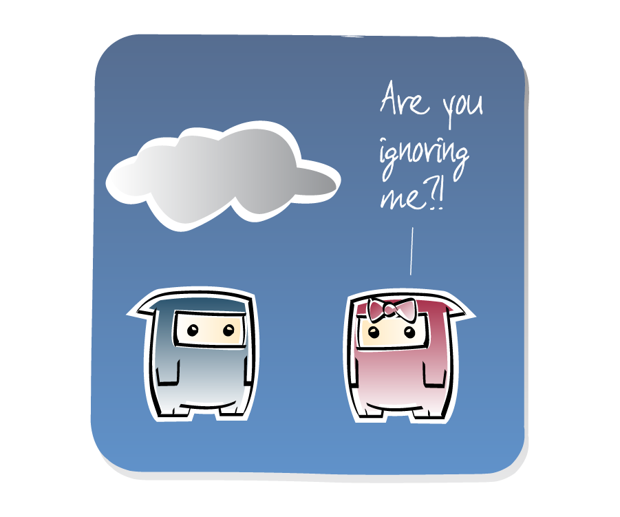 Panel 1: Ninja Girl questions Ninja, who is standing under a small storm Cloud. Ninja Girl says: "Are you ignoring me?!"