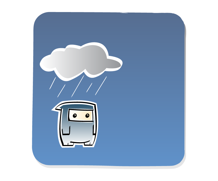 Panel 2: Rain starts pouring down from the small storm Cloud above Ninja's head.