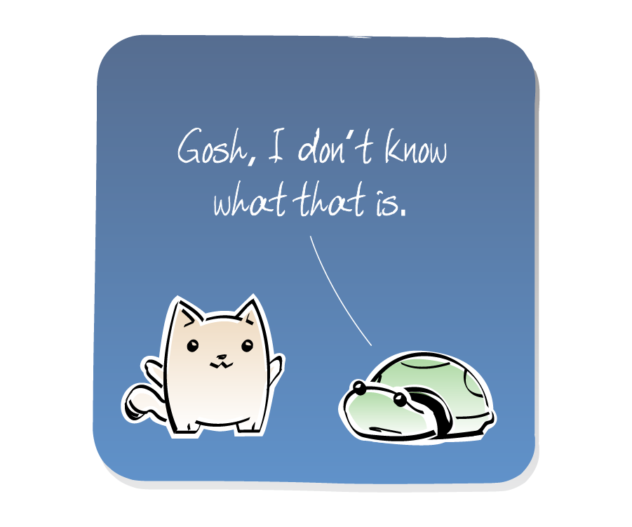Panel 2: Turtle responds to Cat. Turtle says: "Gosh, I don't know what that is."