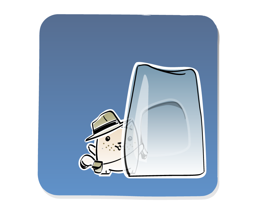 Panel 2: Cat, wearing a fedora hat, satchel and a whip, continues to stand behind the large block of ice.