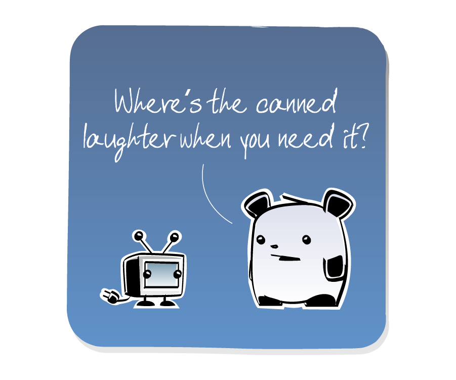 Panel 3: Panda responds sadly to the TV. Panda says: "Where's the canned laughter when you need it?"