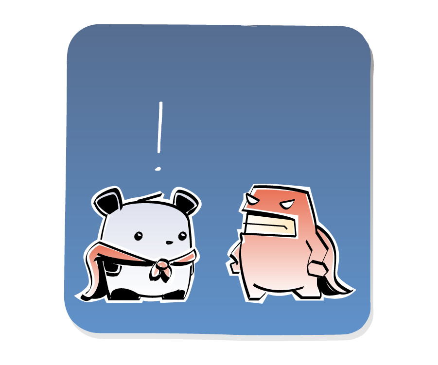 Panel 1: Panda, wearing a superhero cape, is suprised to see SuperGuy. Panda says: "!"