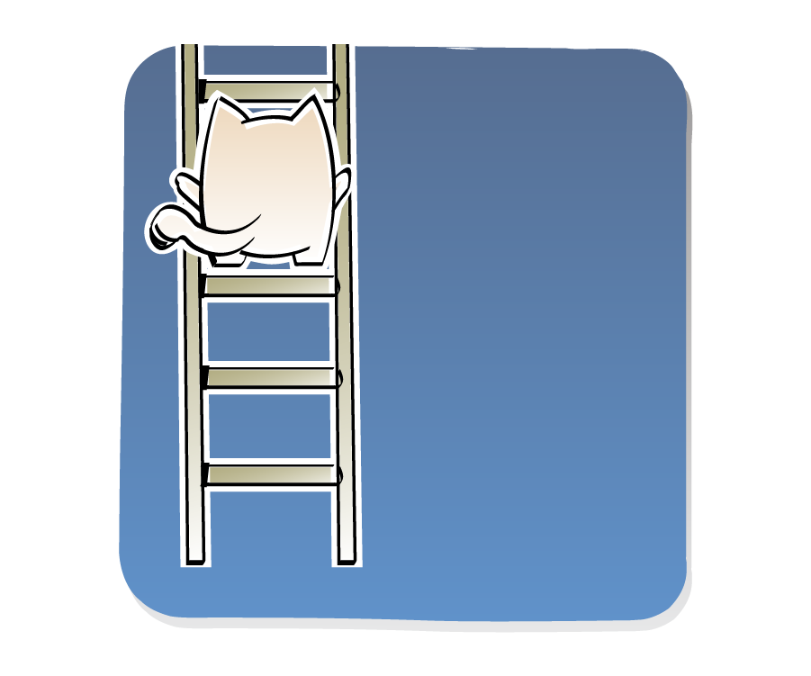 Panel 2: Cat climbs up the ladder.