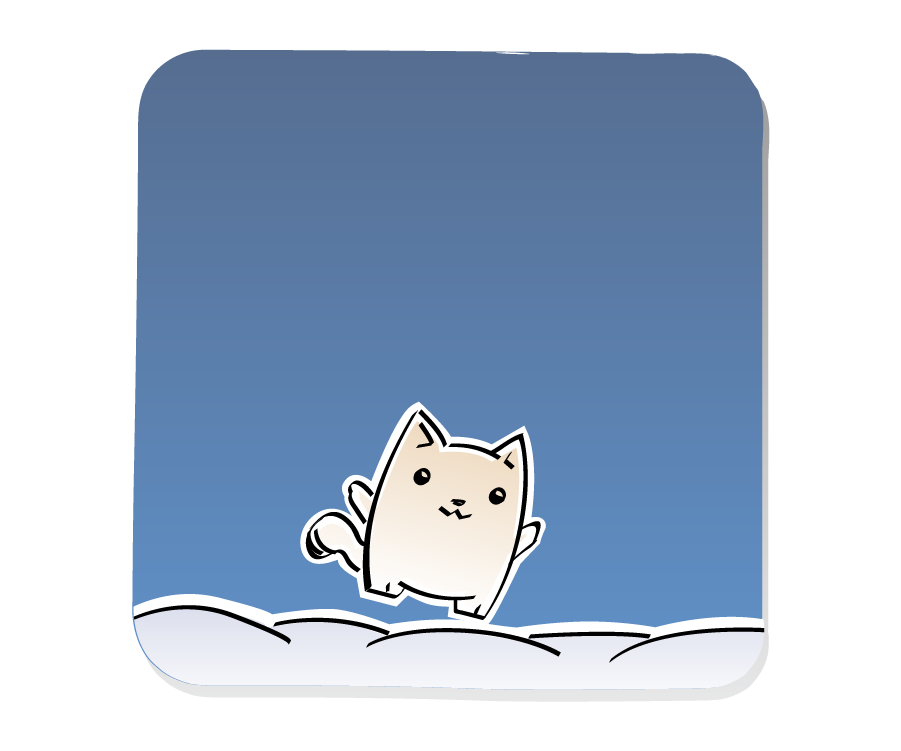 Panel 2: Cat bounces happily along the clouds.