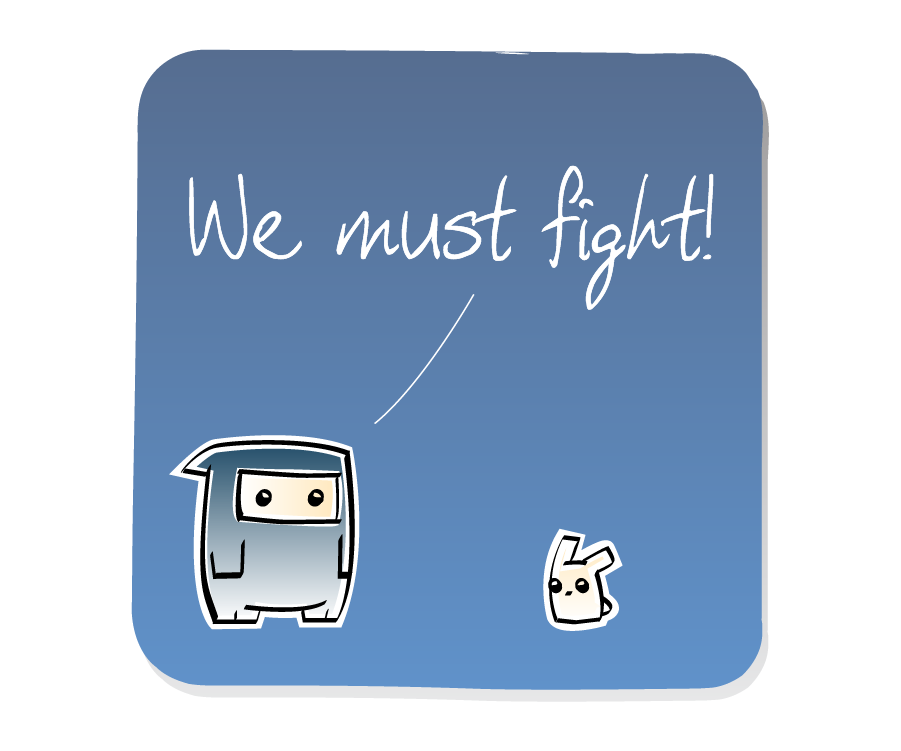 Panel 1: Ninja confronts an Eep. Ninja says: "We must fight!"